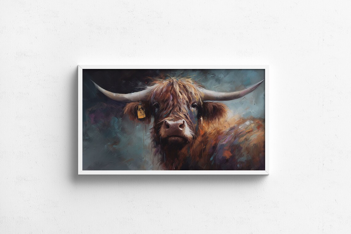 Brown Highland Cow Close Up Moody Oil Painting Farmhouse Poster - Image 2
