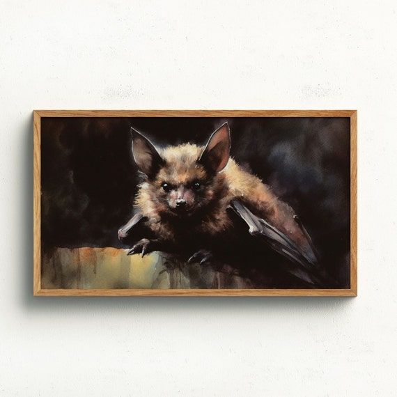 Frame Tv Art Bat Painting Realistic Halloween Fall Autumn Moody Dark Watercolor Vintage Antique Rustic Farmhouse Bats Spooky
