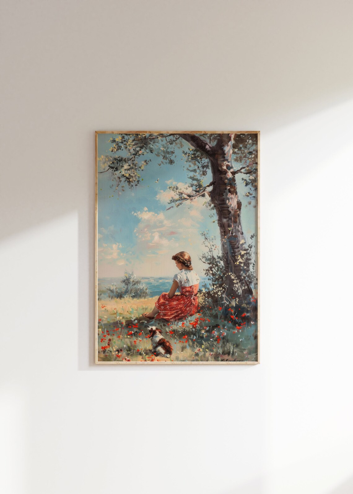 Vintage Girl And Dog Under Tree Art Print - Image 2