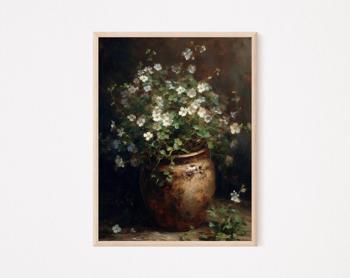 Vintage White Flowers Botanical Floral Art Print - Image 2