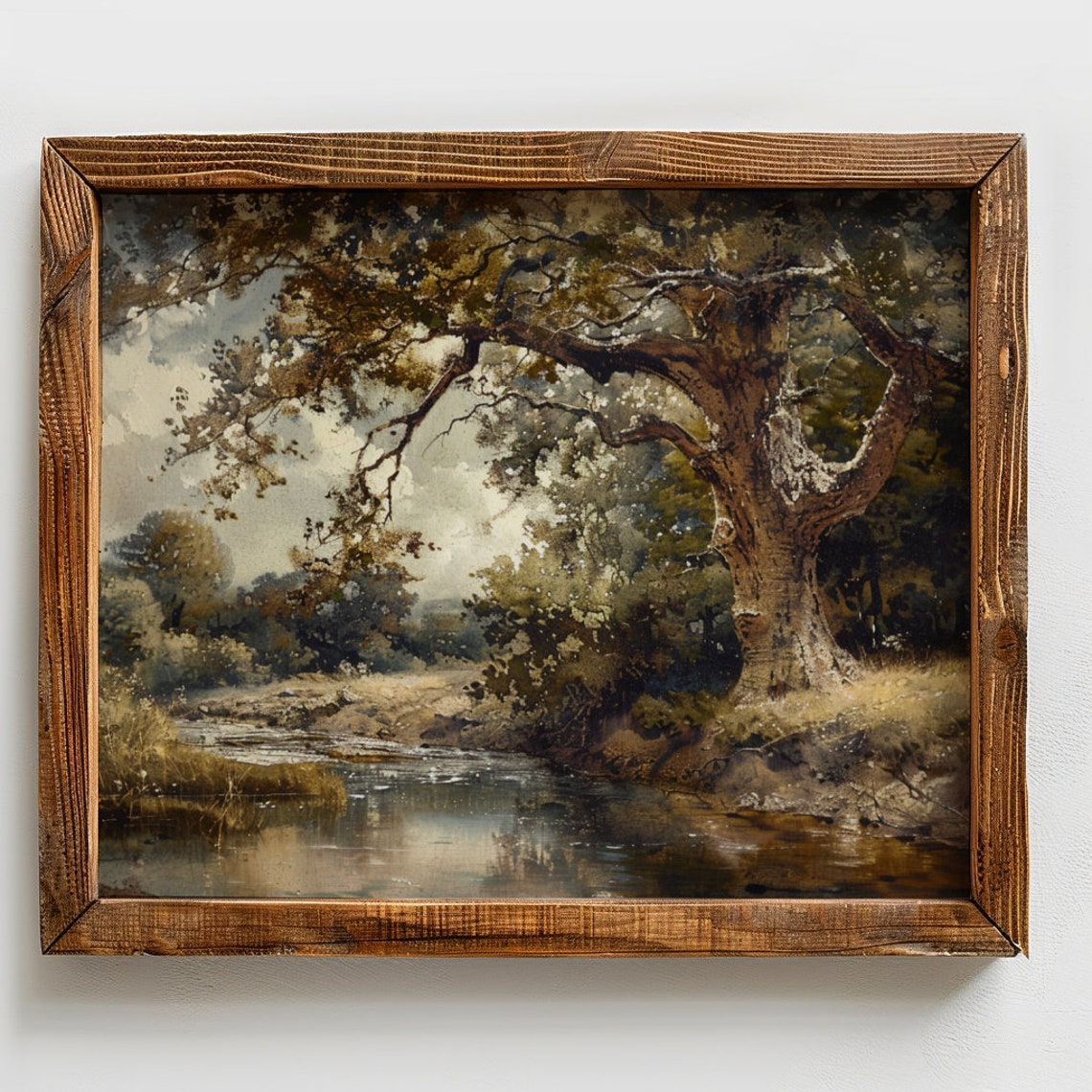 Old Oak Tree Over a Quiet Stream Vintage Landscape Painting Poster - Image 2