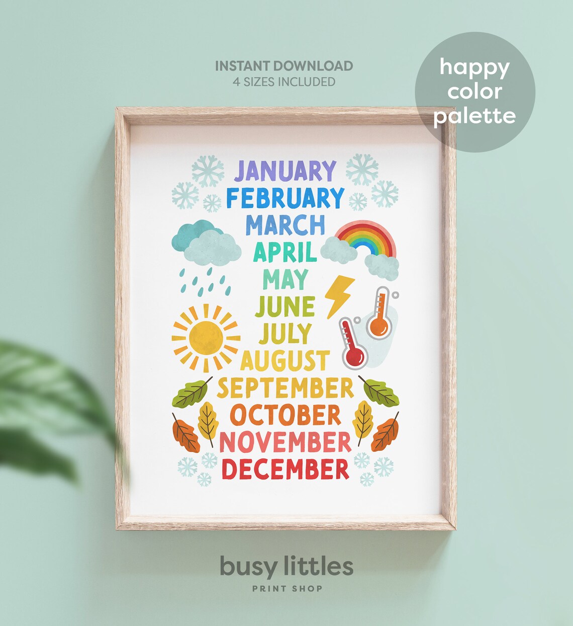 Months Of The Year Educational Poster, Classroom Art Print
