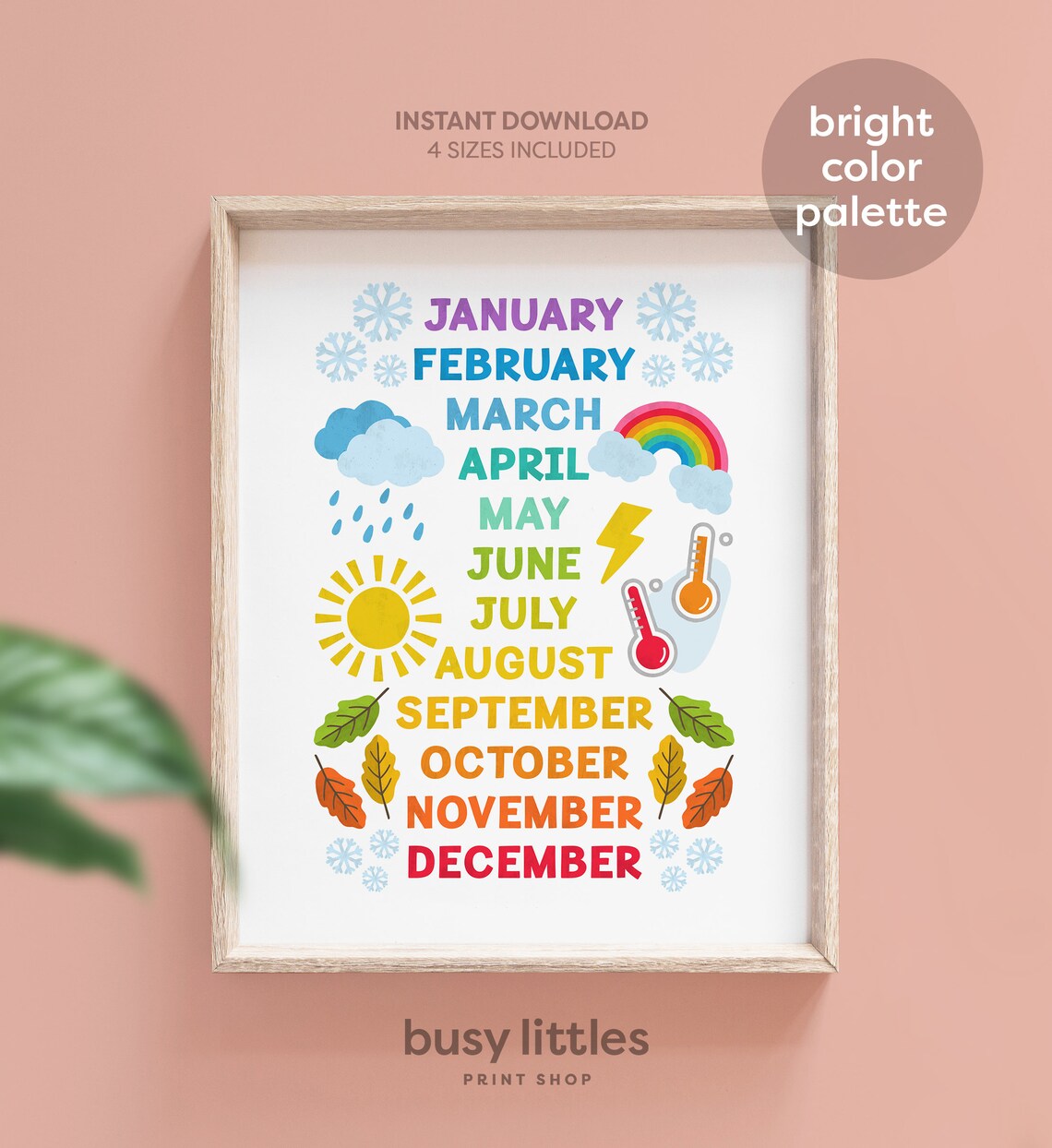 Months Of The Year Educational Poster, Classroom Art