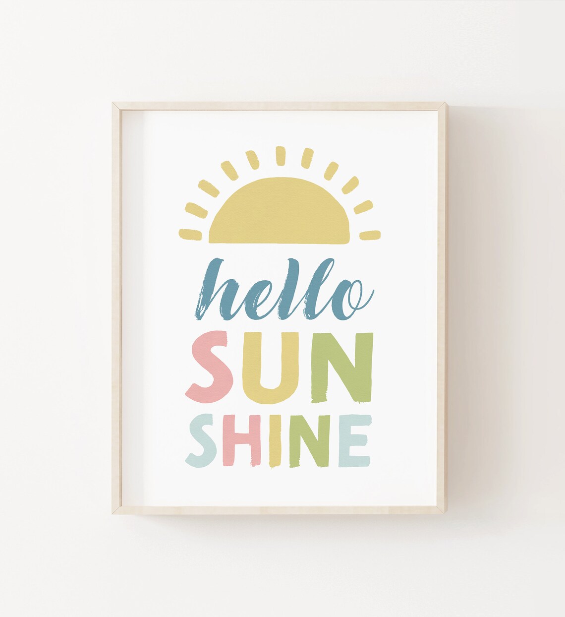Hello Sunshine Pastel Colorful Sun Kids Nursery Quote Poster
