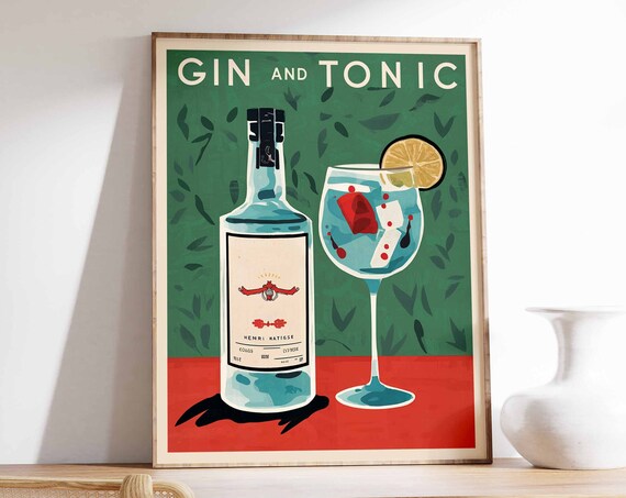Gin and Tonic Botanical Green Confetti Cocktail Drink Poster