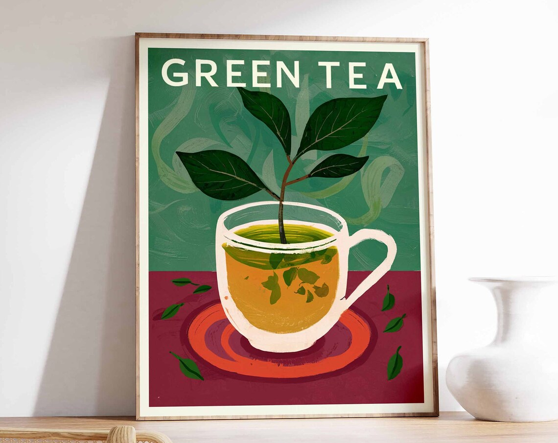 Green Tea Poster, Herbal Tea Kitchen Art Print
