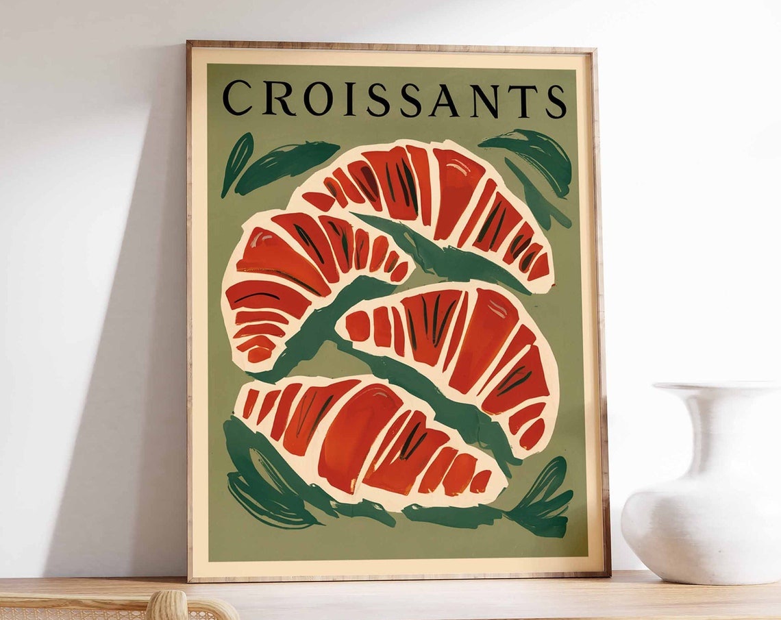 Croissants French Bakery Vintage Kitchen Illustration Poster Food Gift