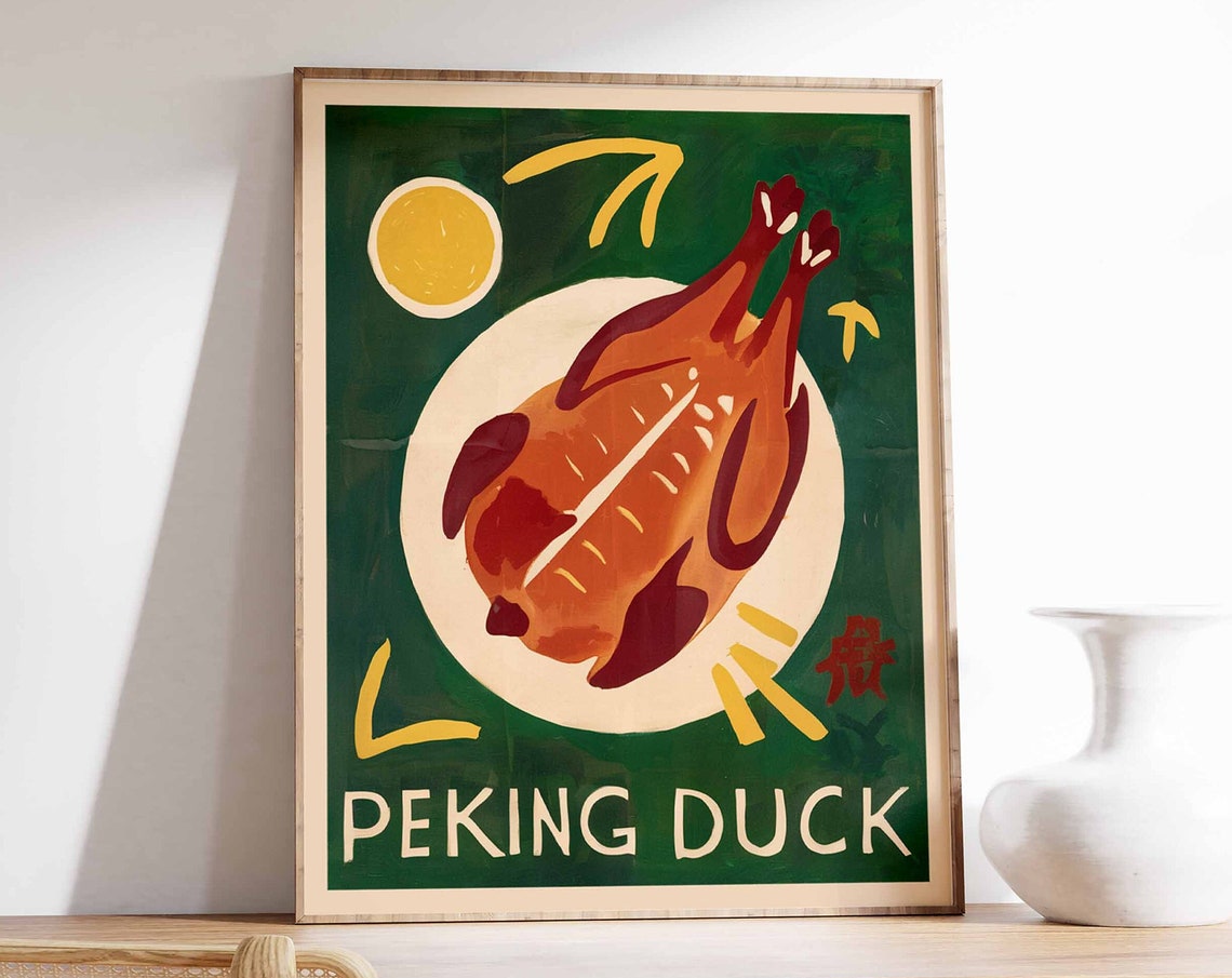 Peking Duck Whole Roasted Bird Plate Vintage Kitchen Art Poster