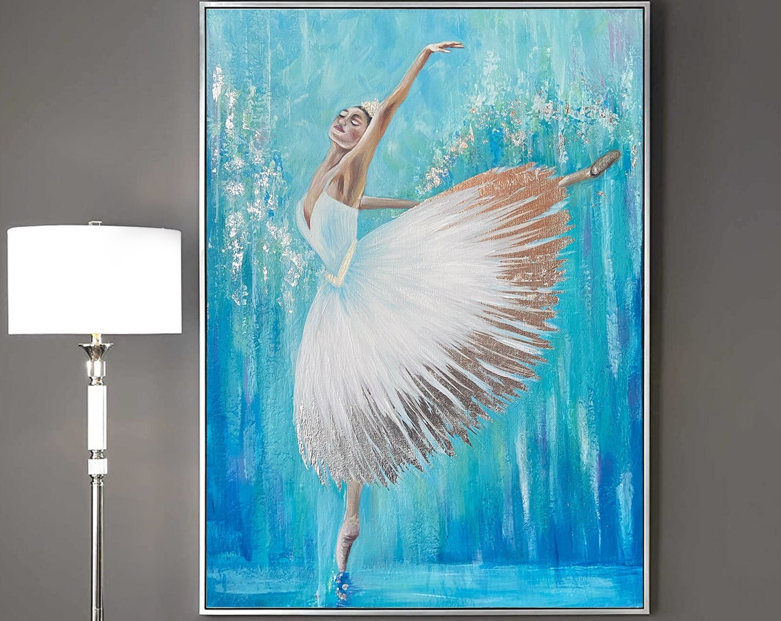 Dancing Ballerina Painting Original Ballet Dancer Painting Ballet Wall Art White Dress Ballerina Gift For Girl Ballerina Painting On - Image 2