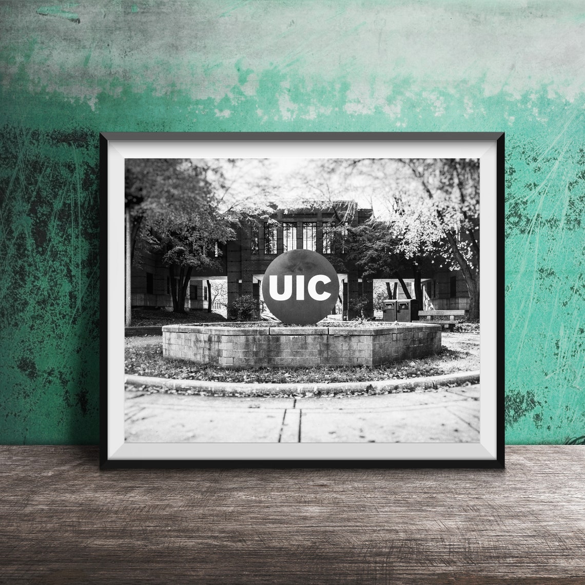UIC Iconic Big Red Disc Sculpture University Campus Photo Poster - Image 2