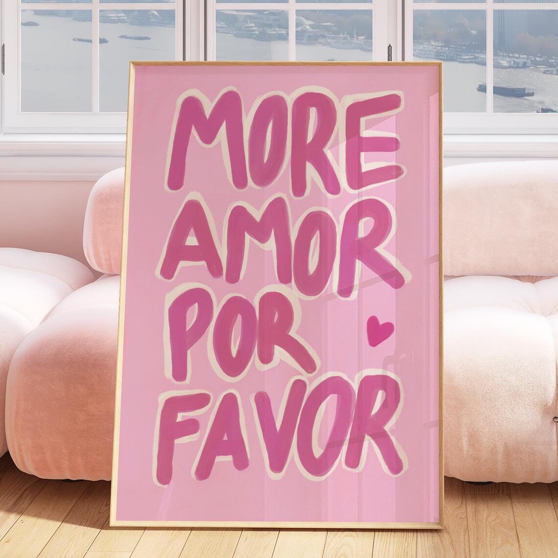 More Amor Por Favor Pink Bubble Typography Heart Retro Quote Poster