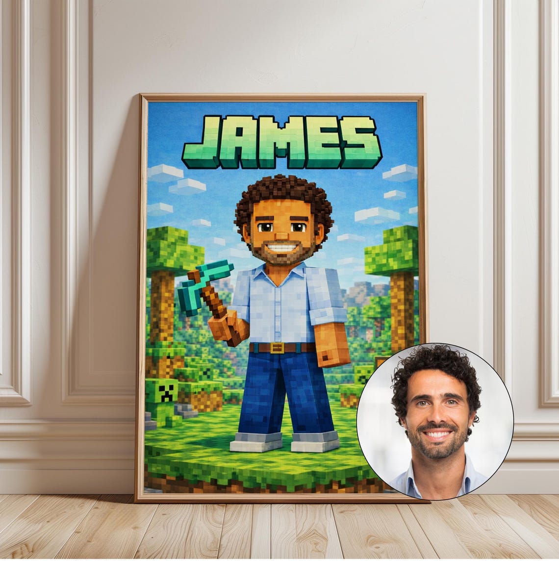 Custom Minecraft Portrait From Photo Print Name Boys Girls Room Decor Birthday Gift Nursery Poster - Image 6