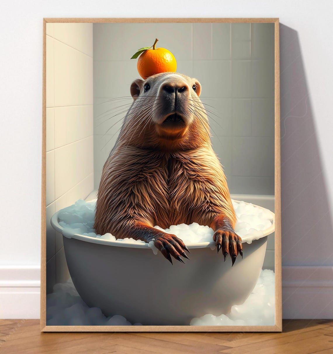Capybara In The Bath Wall Art Funny Bathroom For Whinisical Animal Poster Relax Decor Png