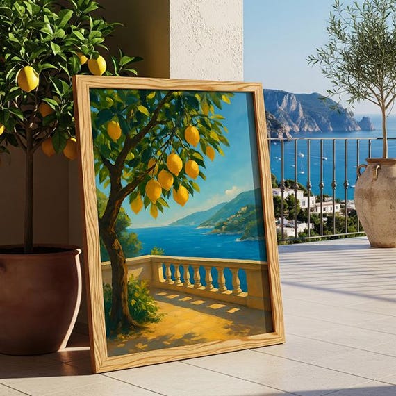 Mediterranean Lemon Tree Print Italian Coastal Art