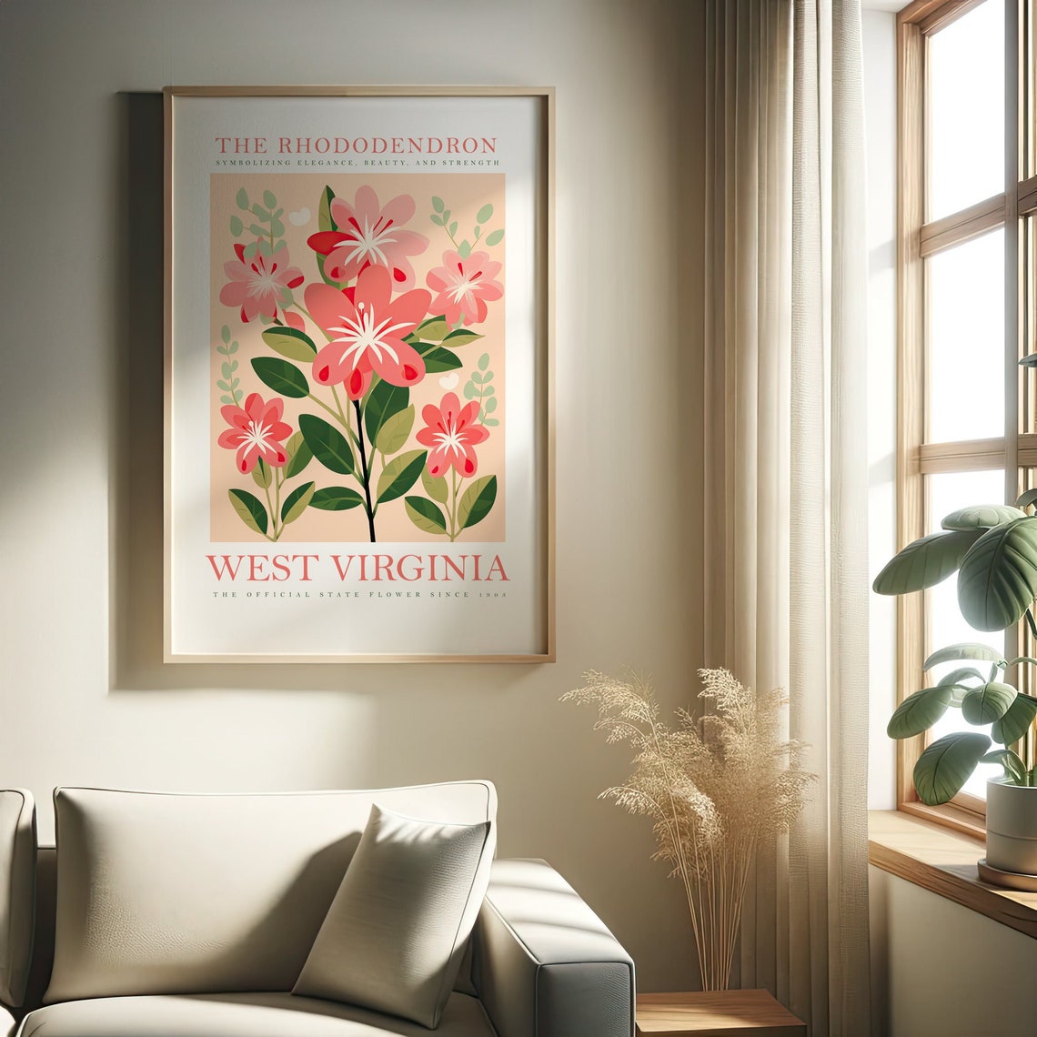 West Virginia Rhododendron State Flower Pink Floral Botanical Poster