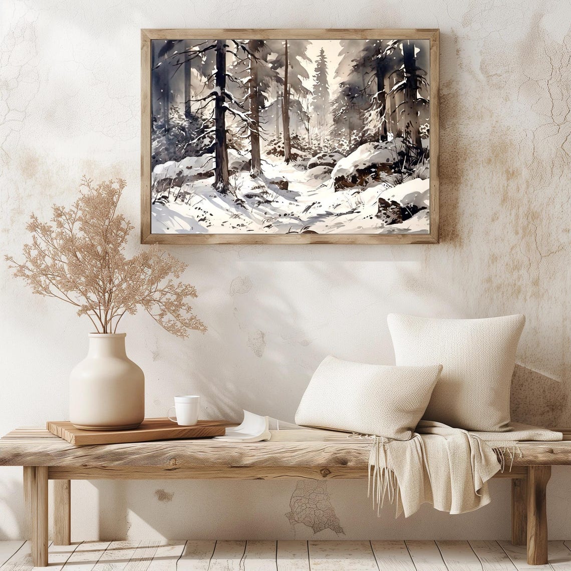 Dark Evergreen Winter Forest Heavy Snow Tall Pines Watercolor Poster - Image 3