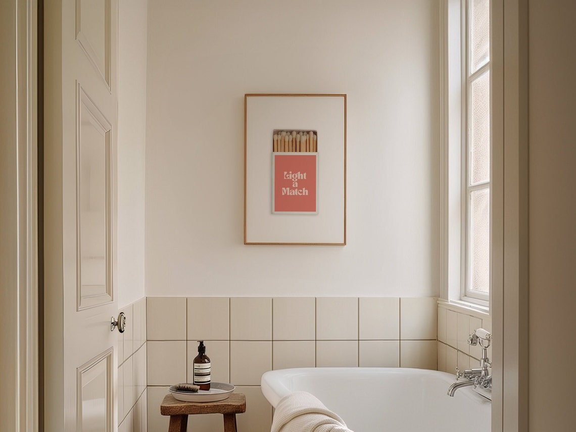 Light A Match Coral Matchbook Art Illustration Trendy Bathroom Poster - Image 2