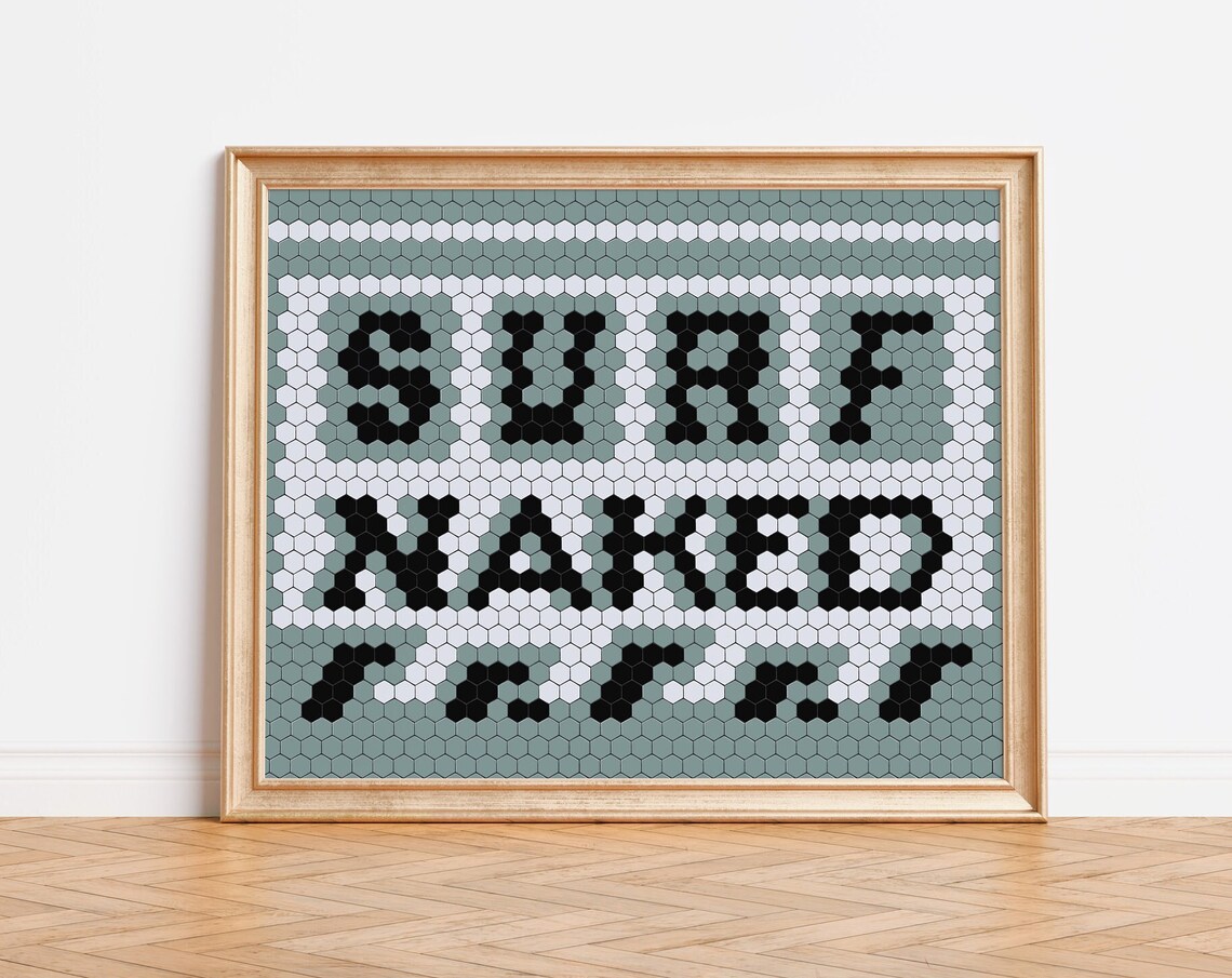 Surf Naked Hexagon Tile Mosaic Lettering Retro Beach Art Poster
