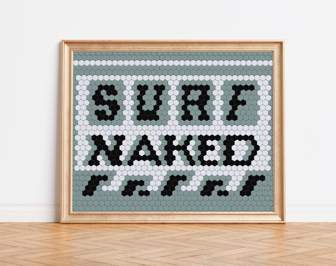 Surf Naked Hexagon Tile Typography Bold Black White Surf Art Poster