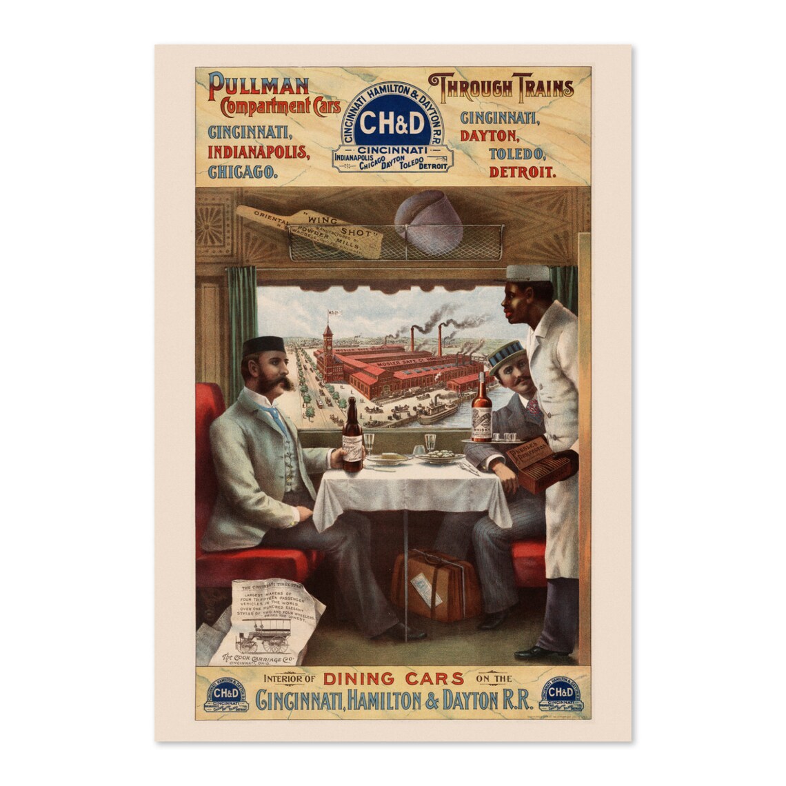 Pullman Dining Cars Cincinnati Hamilton Dayton Railroad Vintage Poster