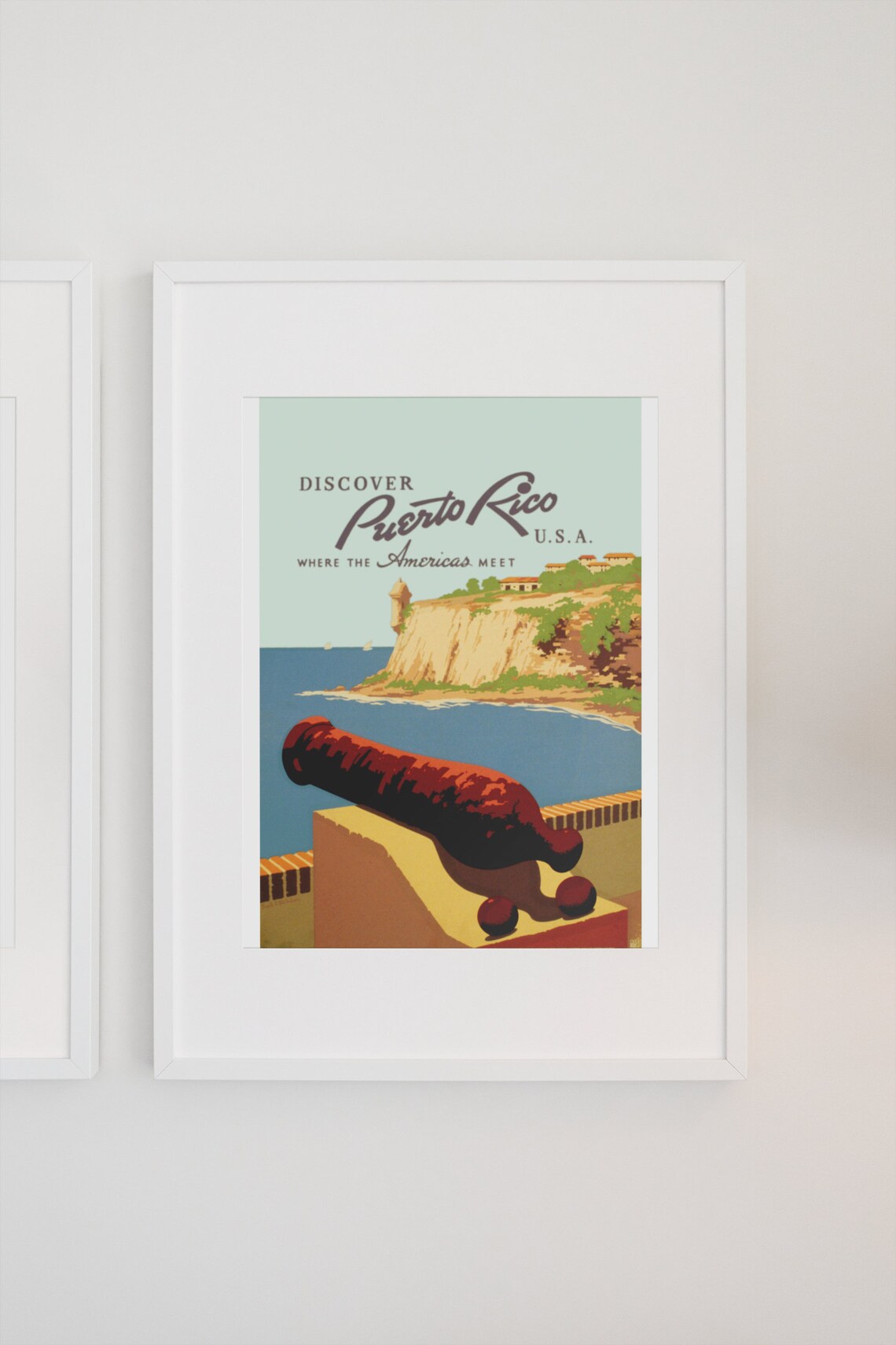 Discover Puerto Rico USA Vintage Travel Poster El Morro Cannon View - Image 3