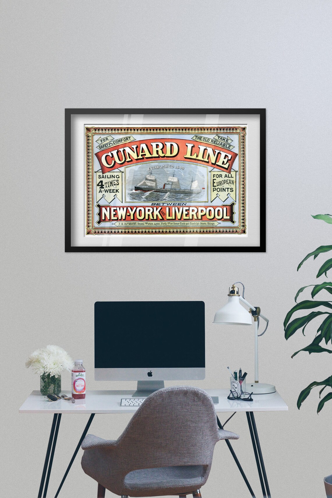 Cunard Line New York Liverpool Vintage Steamship Travel Poster - Image 2