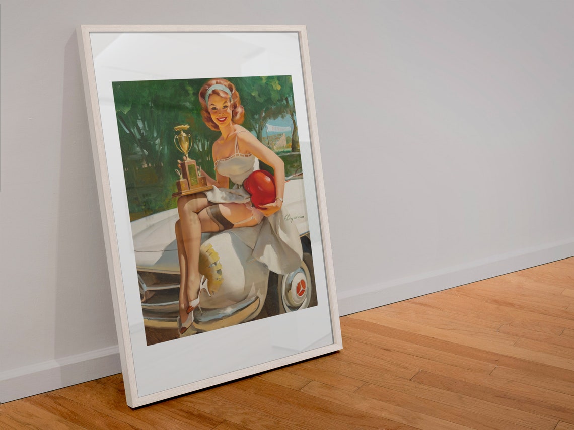 Gil Elvgren A Winner Vintage 1960s Trophy Girl Car Racing Poster - Image 4