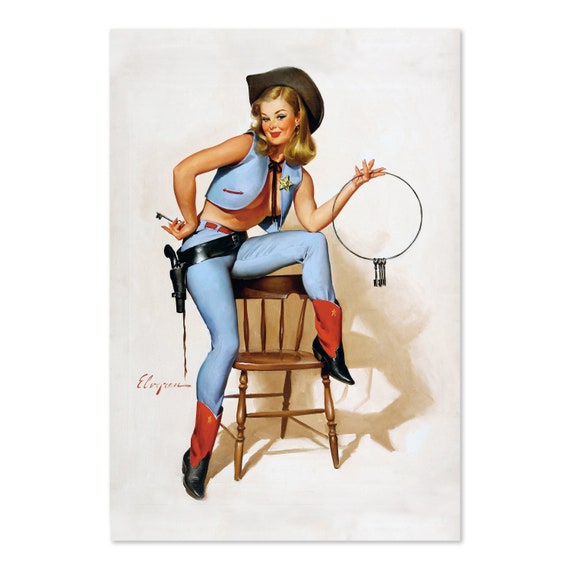 1967 Gil Elvgren Blonde Pinup Girl A Key Situation Sexy Cowgirl Print For Gifts And Wall Art Dcor