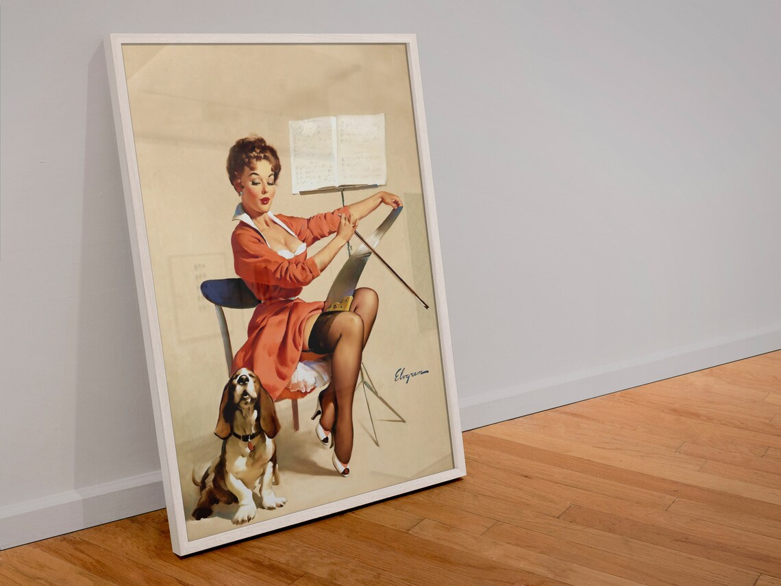 Gil Elvgren Puppy Love Musical Saw Basset Hound Dog Art Poster - Image 4