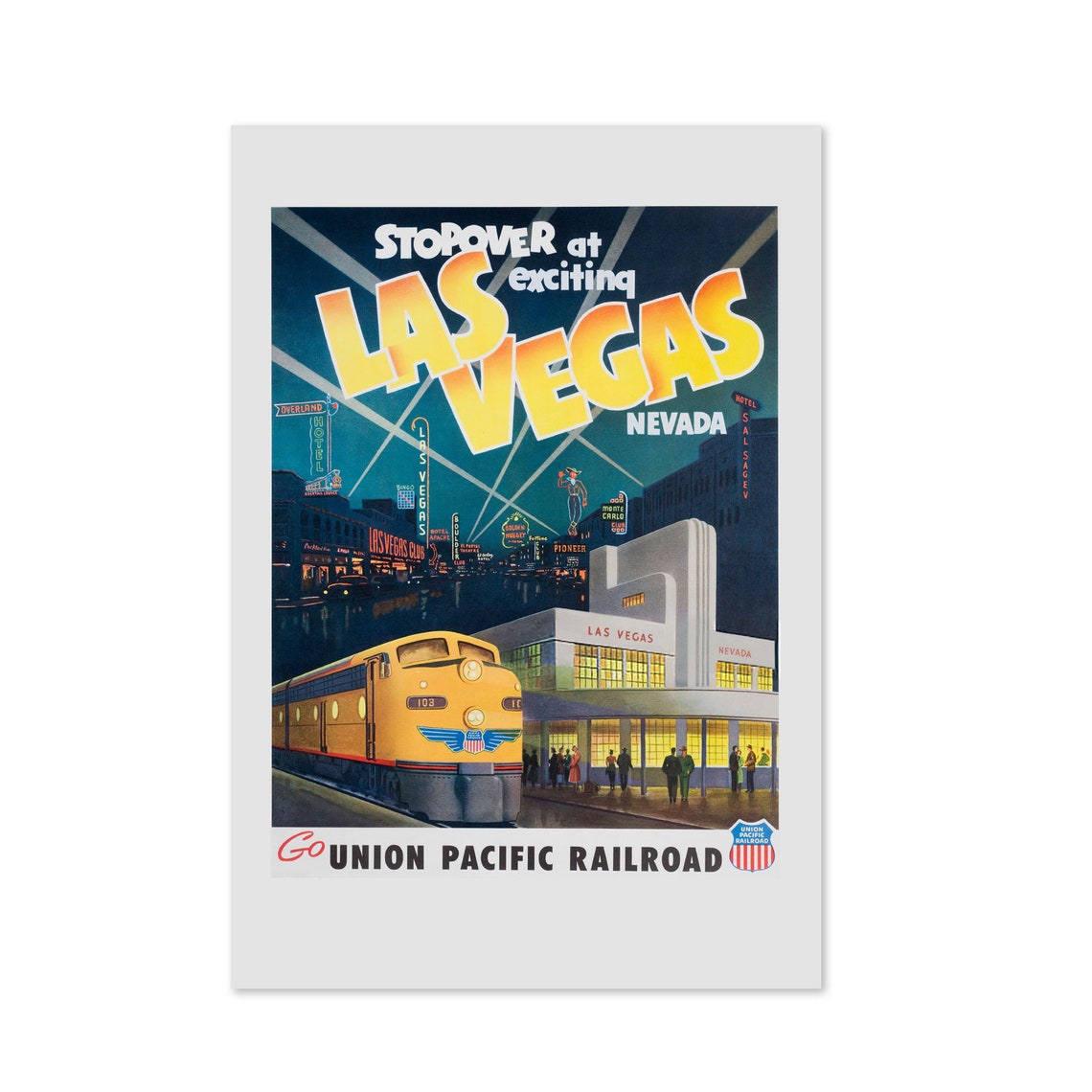Las Vegas Nevada Stopover Union Pacific Railroad Night Poster