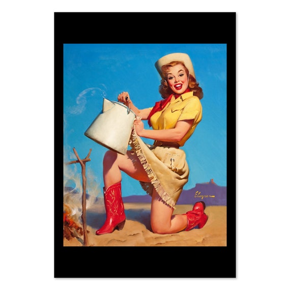 Tops In Service Vintage Style Elvgren Cowgirl Pin Up Camping Poster For Gifts And Wall Art Dcor