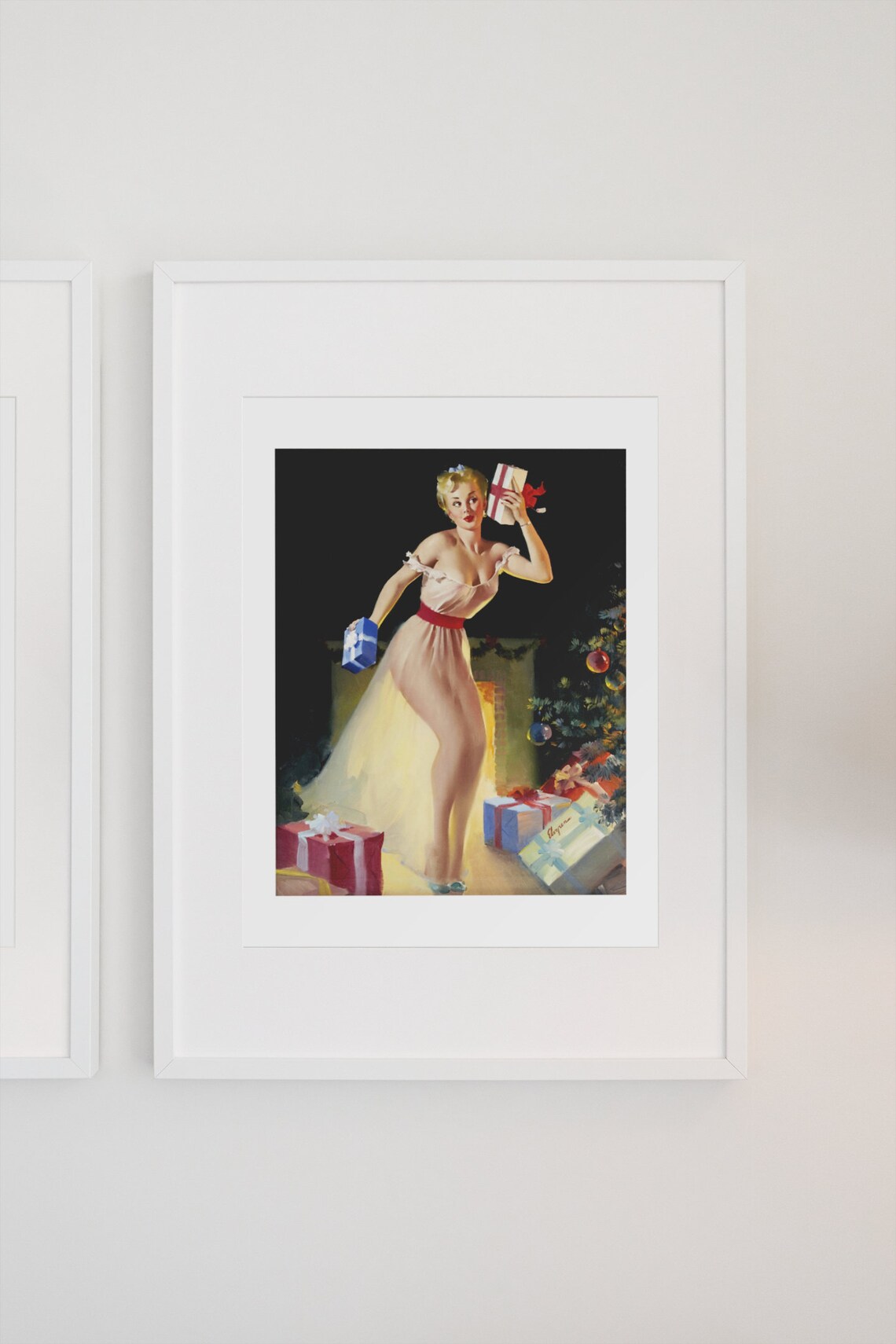 Gil Elvgren A Christmas Eve Nightgown Tree Gifts Holiday Poster - Image 3