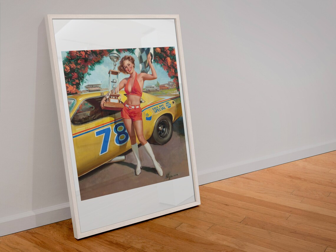 Gil Elvgren Victory Trophy Checkered Flag Race Queen Car Poster - Image 4