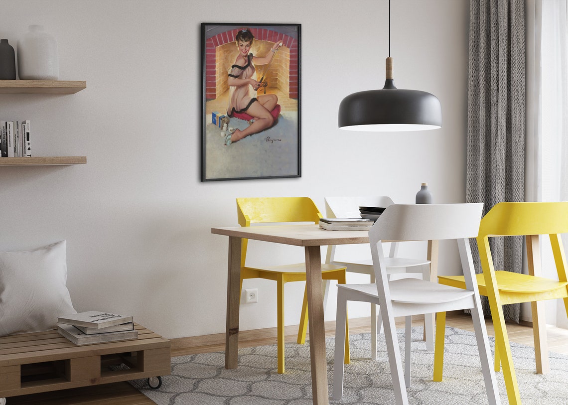 Elvgren Pin Up Girl Roasting Marshmallows by Fireplace Poster - Image 2