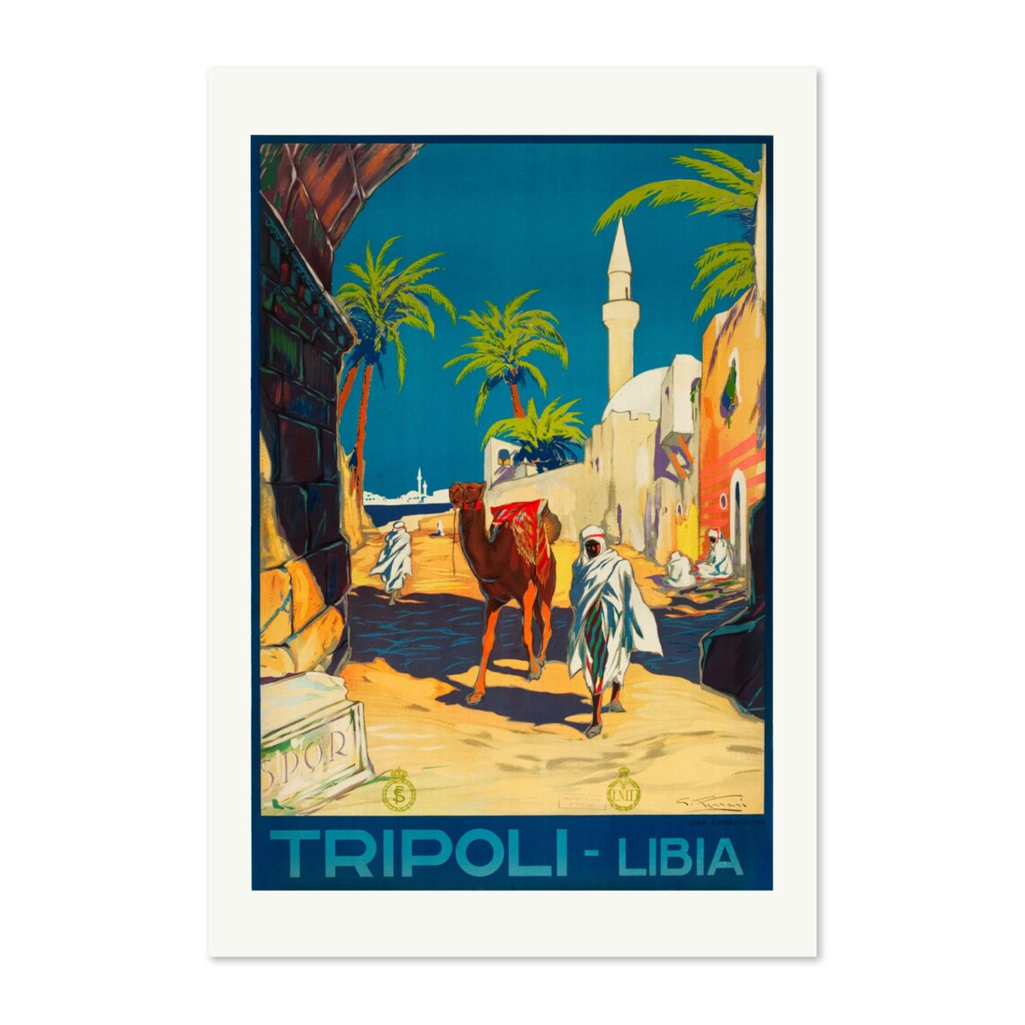 Tripoli Libya Camel Mosque 1920s Italian North Africa Travel Poster