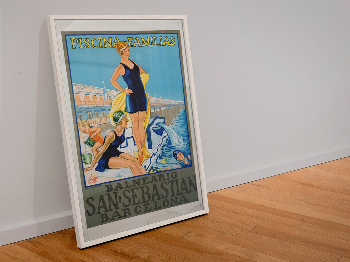 Piscina Familias Balneario San Sebastian Barcelona Pool Vintage Poster - Image 4