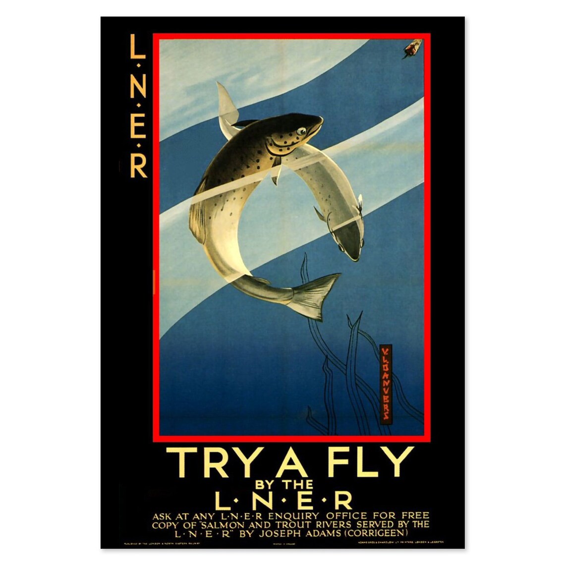 LNER Trout Fishing Vintage Style Railroad Travel Poster