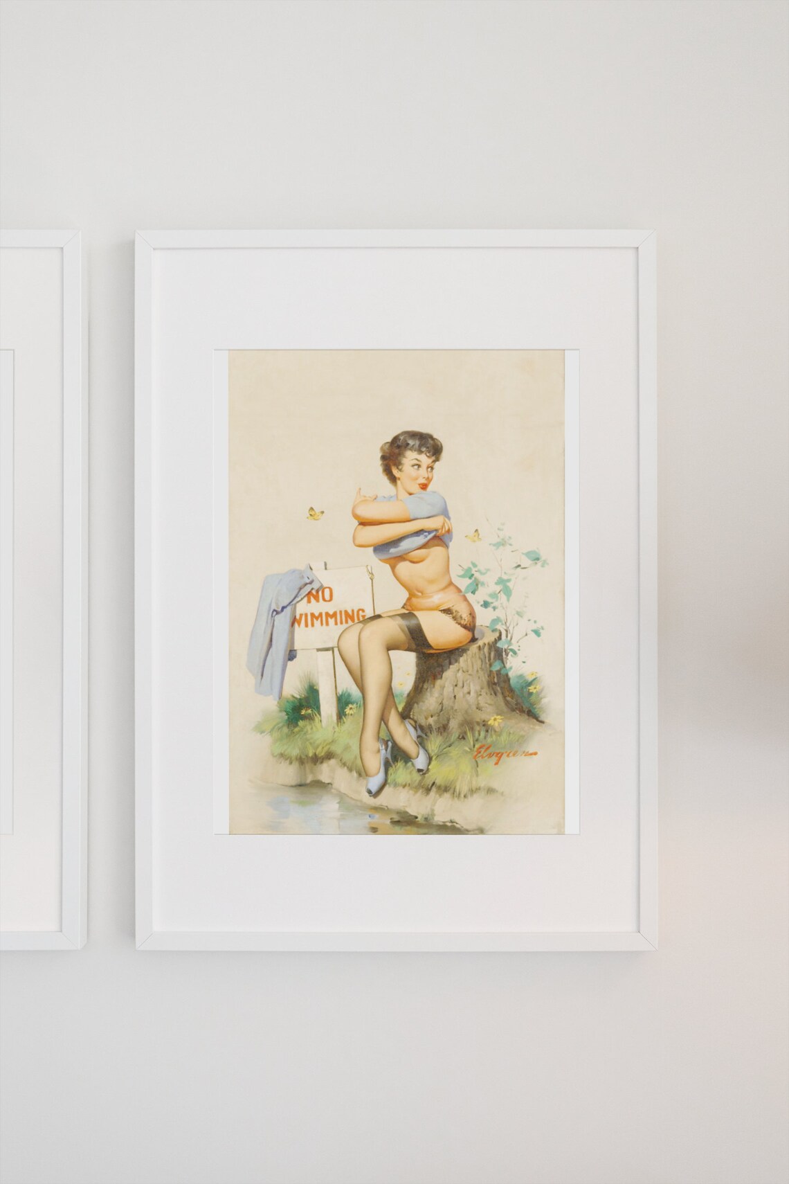 Gil Elvgren No Swimming Vintage Pin Up Girl by the Stream Poster - Image 3