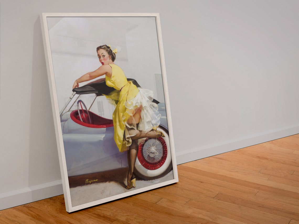 Gil Elvgren Cover Up 1955 Convertible Car Pin Up Girl Poster - Image 4