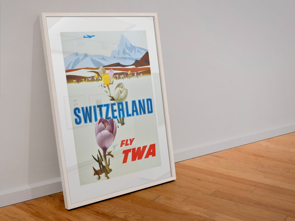 Switzerland Fly TWA Alpine Crocus Flowers Vintage Airline Poster - Image 4
