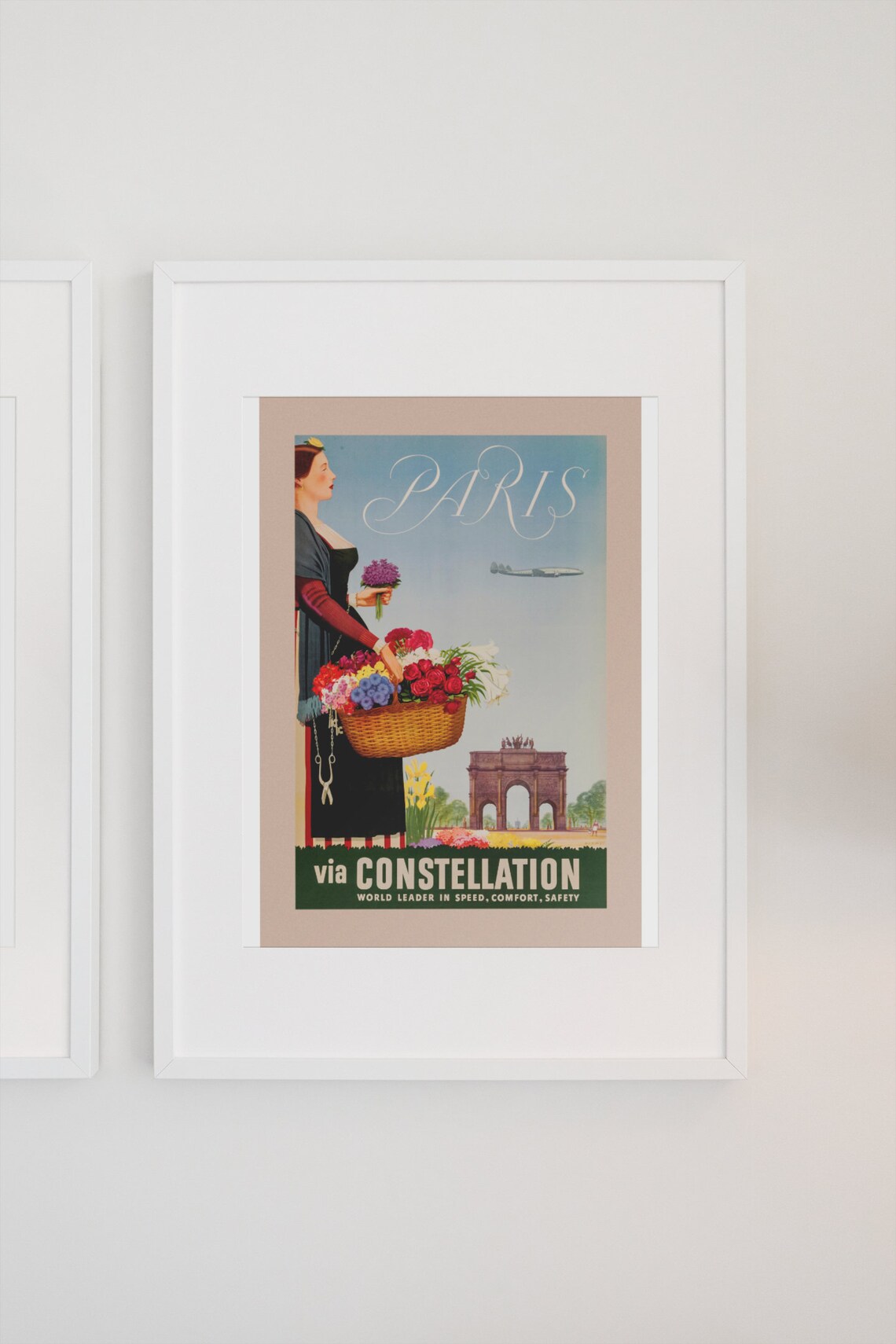 Paris via Constellation Vintage Airline Flower Girl Travel Poster - Image 3