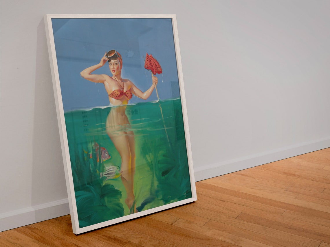 Gil Elvgren Surprising Catch Diver Pinup 1952 Retro Art Poster - Image 4