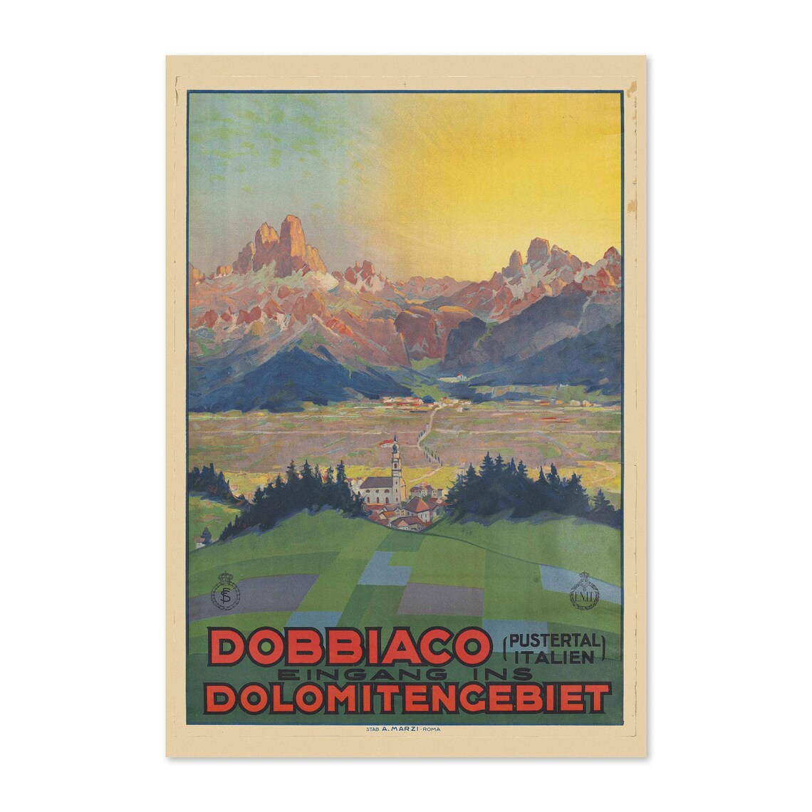 Dobbiaco Italy Gateway to the Dolomites Vintage Travel Poster