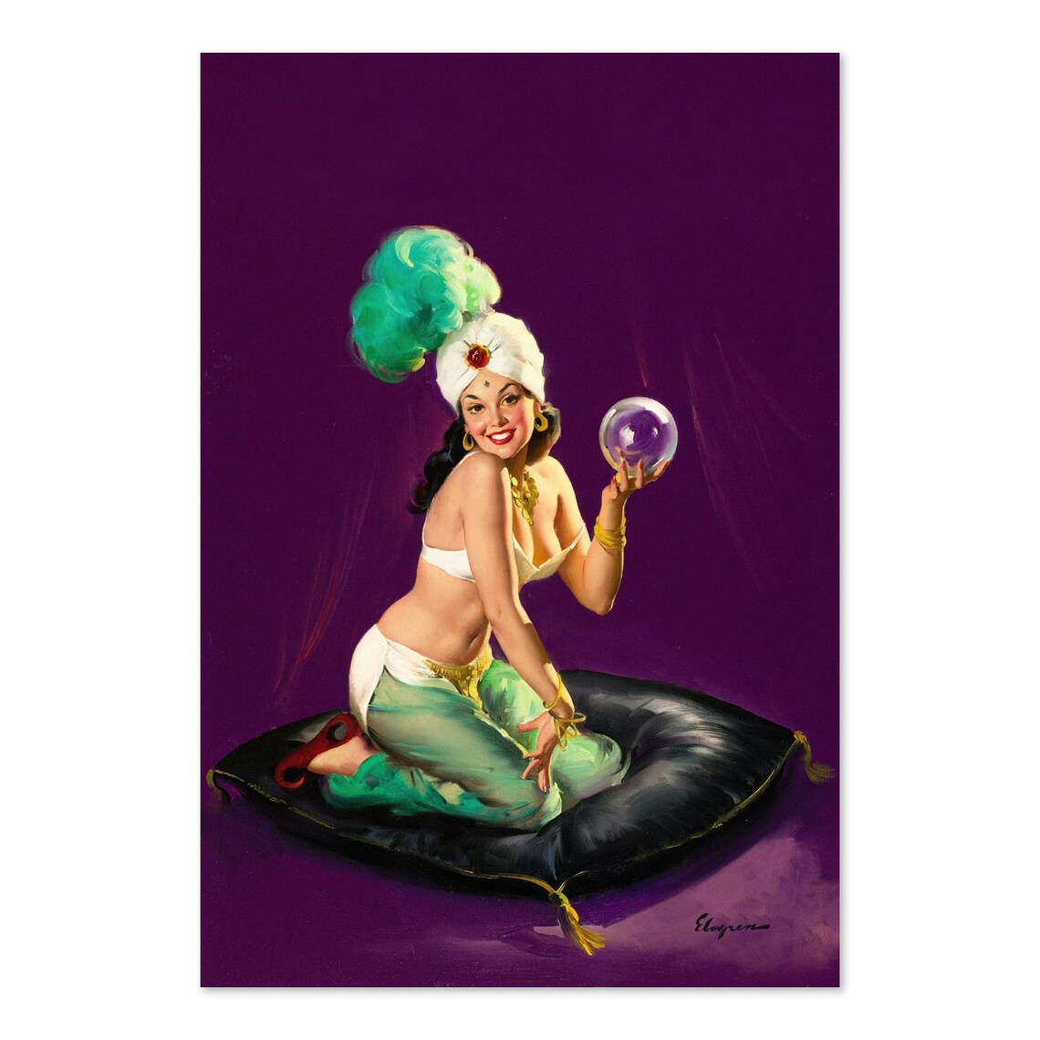 1940s Elvgren Pinup Girl Crystal Ball Art Print