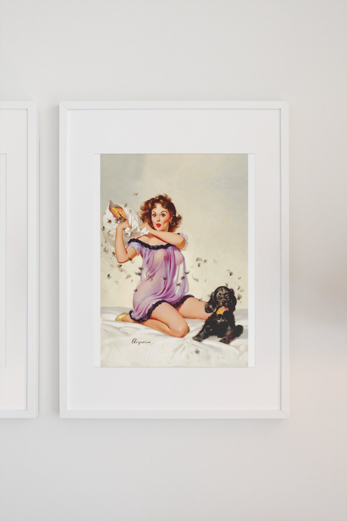 Gil Elvgren Ticklish Situation Puppy Feather Pin Up Girl Poster - Image 3