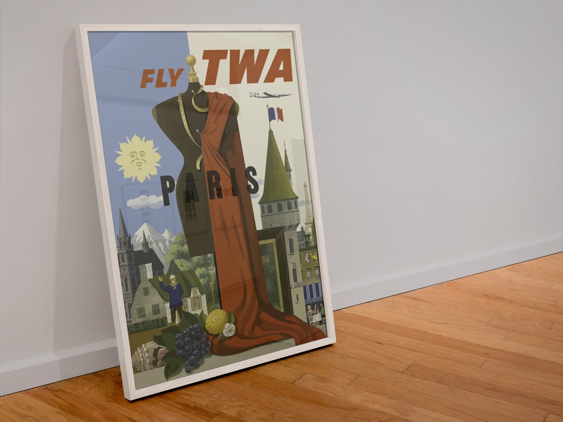 Paris Fly TWA Haute Couture Dress Form Vintage Airline Poster - Image 4