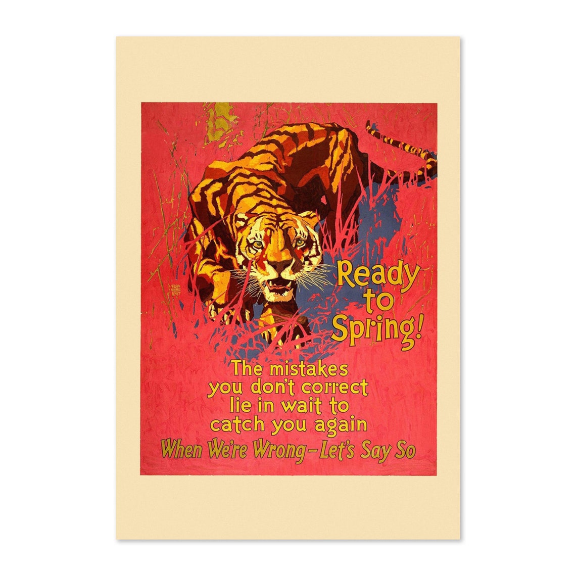 Ready To Spring Tiger Motivational Work Incentive Vintage Poster