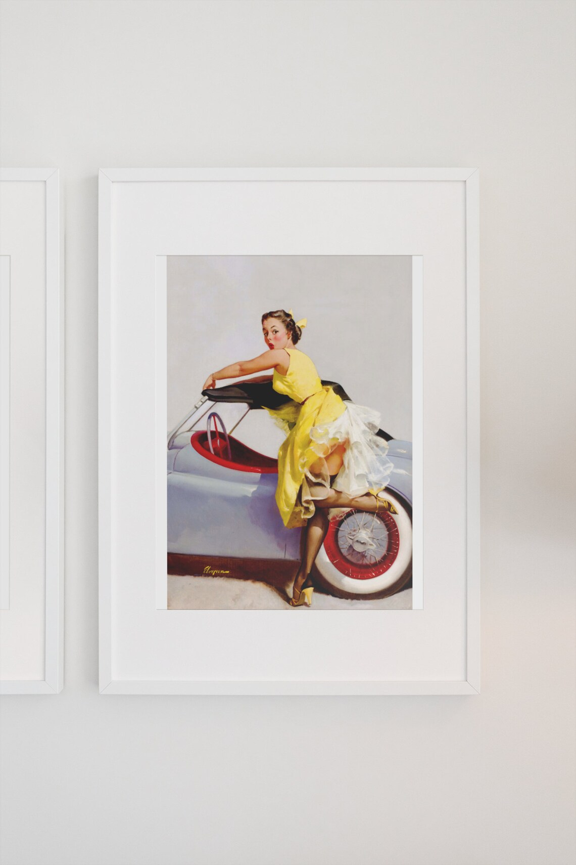 Gil Elvgren Cover Up 1955 Convertible Car Pin Up Girl Poster - Image 3
