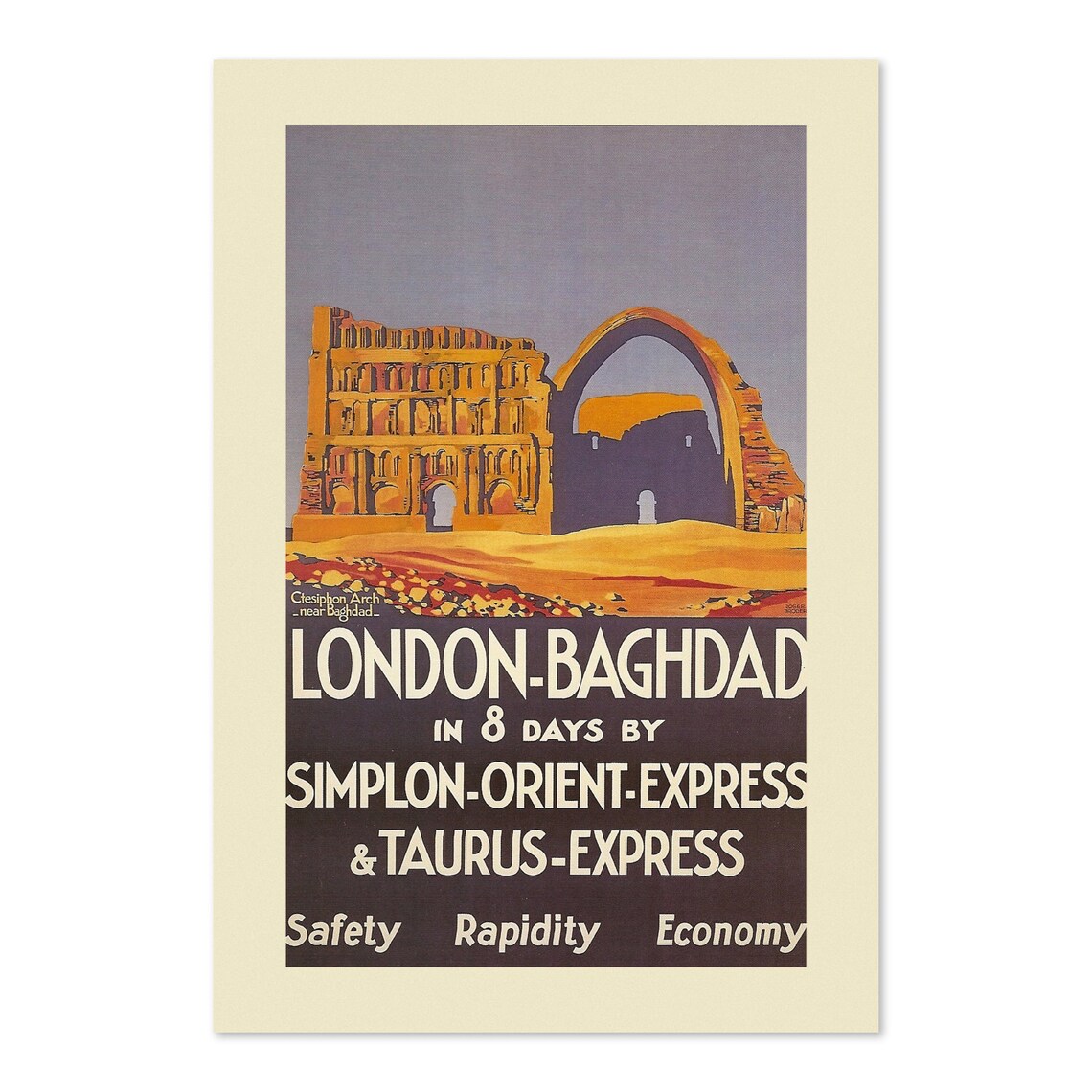 London to Baghdad Vintage Style Train Travel Poster