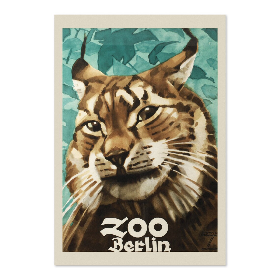 Zoo Berlin Vintage Lynx Wild Cat Portrait Advertising Travel Poster